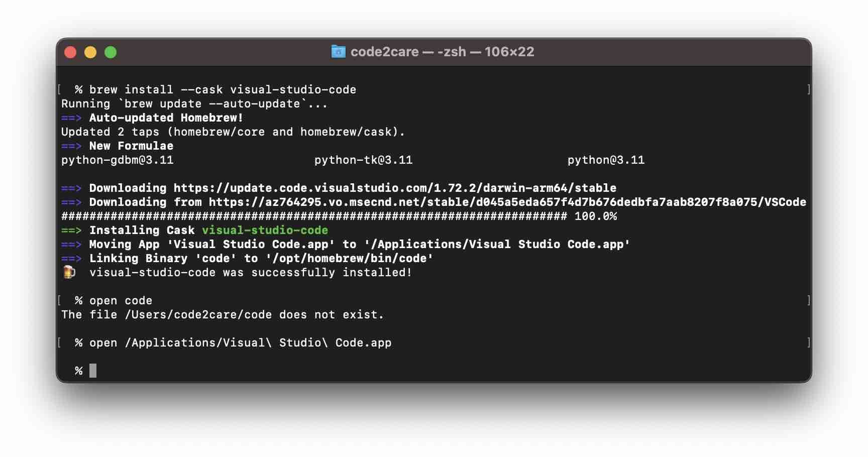 Install Visual Studio VS Code on Mac using Brew Code2care